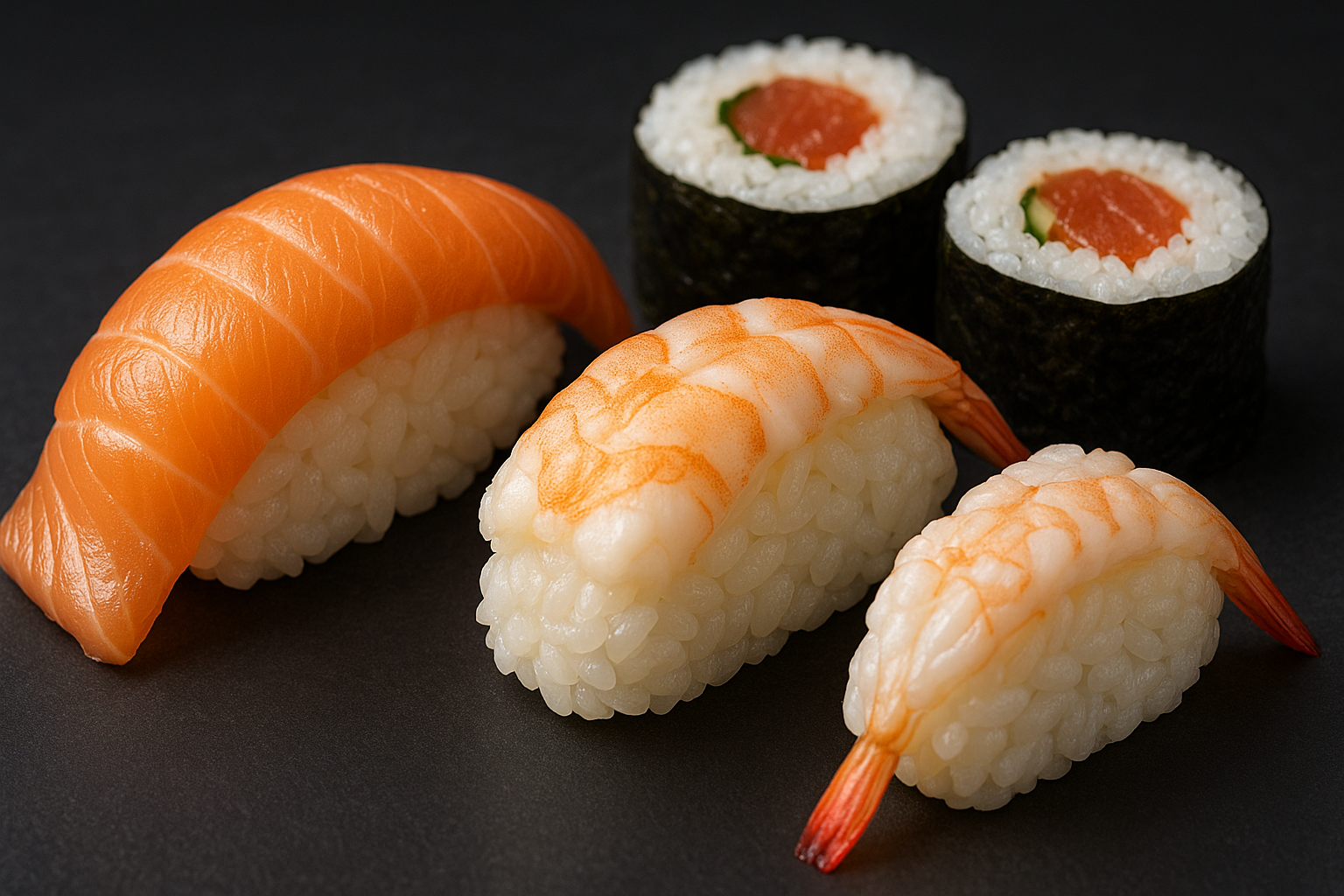 Zbliżenie na sushi z wyraźnie widocznym ryżem shari i jego delikatną strukturą