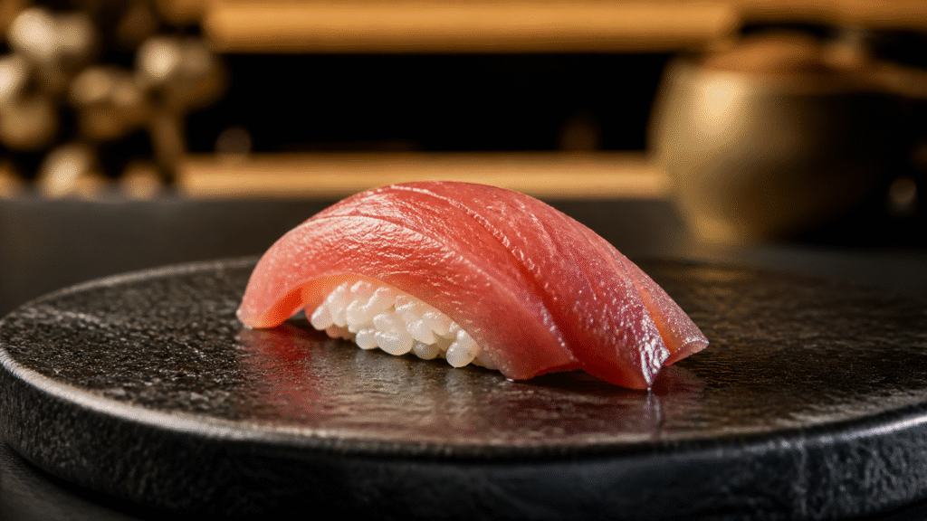 Dopracowane nigiri sushi podane w eleganckiej restauracji w stylu premium